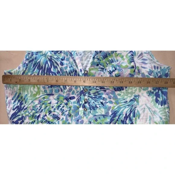 Lilly Pulitzer Essie Tank Top Womens Large Shell Of A Party Blue Green Tropical - Picture 3 of 7